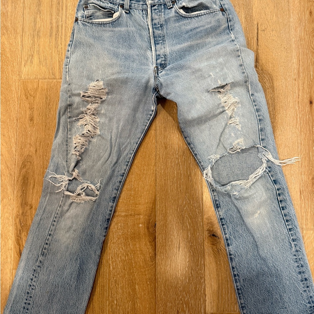 Levi's Light Blue Distressed Women's Straight Jeans, 27